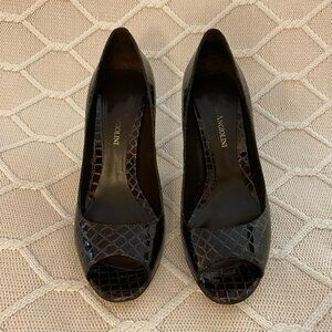 Enzo Angiolini Brown Patent Leather Pumps Heels Croc Classic Sexy Formal Work